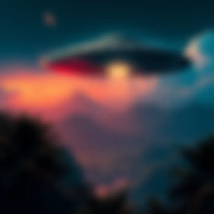 Illustration of a 1886 UAP sighting in Venezuela, with an unusual craft emitting light over a tropical landscape.