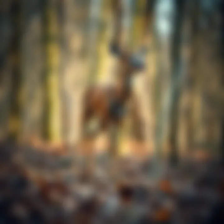 A photograph showing a deer-like creature standing on two legs in the Virginia woods at Petersburg Battlefield.