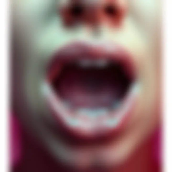 Close-up of a person's mouth showing five symmetrical dots resembling injection sites on the right side of the face.