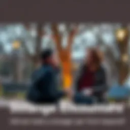 A person chatting with an ordinary stranger in a park, both looking intrigued.