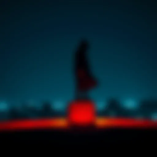Strange figure on rooftop at night A shadowy figure swaying on a rooftop against the night sky