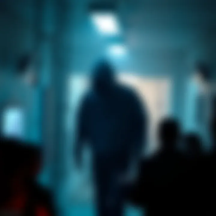 A blurry, shadowy figure captured on video, standing in a dimly lit area, with people discussing its appearance online.