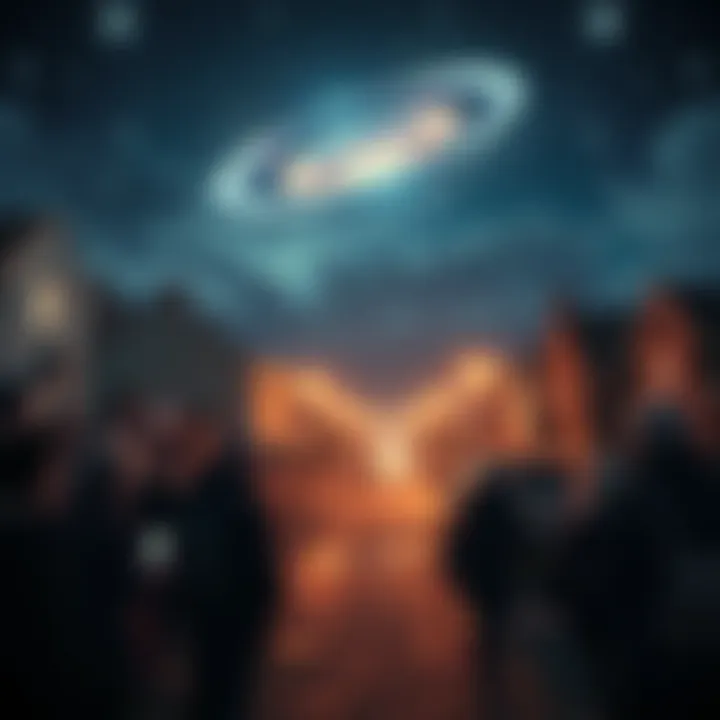 Residents of Denbigh look up at mysterious lights glowing in the night sky, sparking curiosity and conversation.