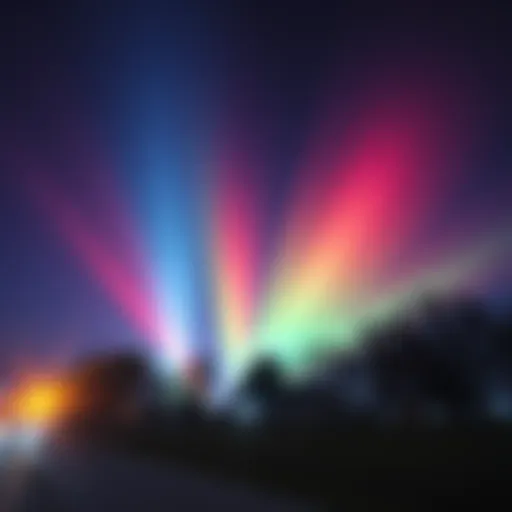Unexplained moving lights in the night sky, showing bright colors and patterns, captivating onlookers below.