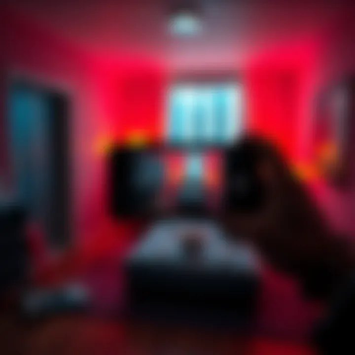 A phone camera showing unusual lines due to flickering lights in a room
