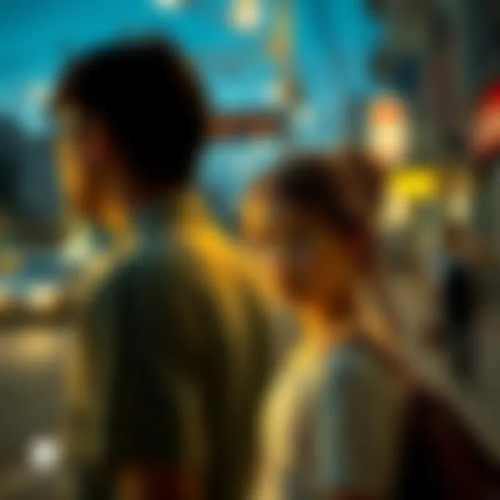 A 15-year-old girl looks worried while walking past a man standing on the street. The man appears to be watching her, creating an uncomfortable atmosphere.