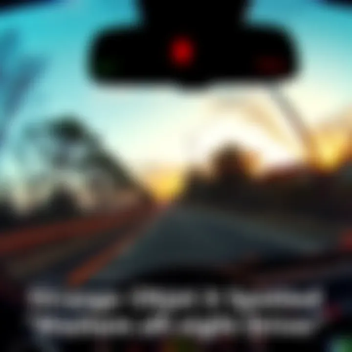A dashcam view showing a strange object in the sky while a car drives along a road, with trees on the side