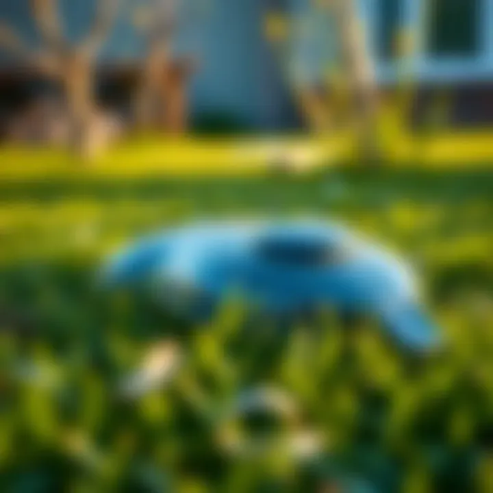 A close-up view of an unusual object lying on the grass in a yard, surrounded by plants