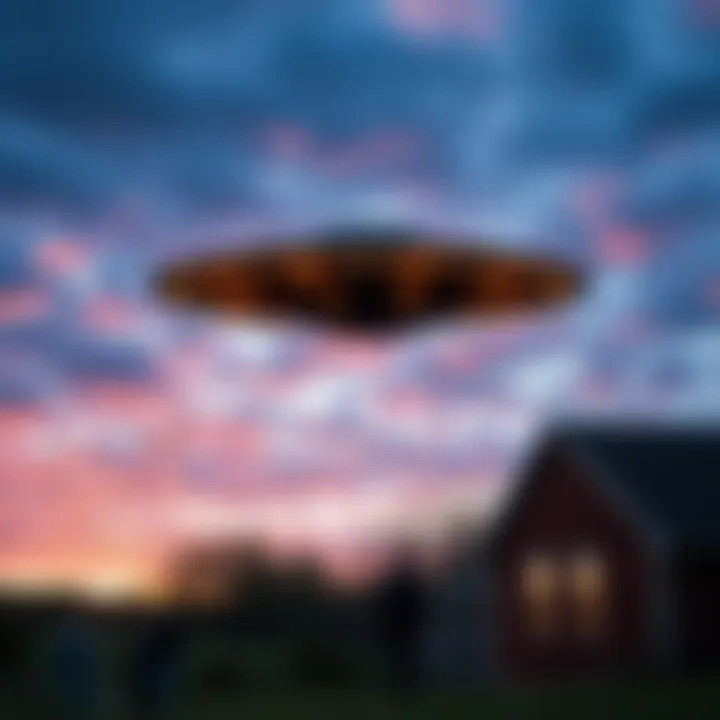 A strange object floating in the sky above rural North Carolina, with residents watching and filming from below.