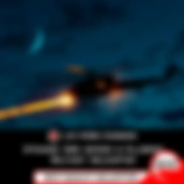 A military helicopter flying at night with a glowing orb trailing behind it in the sky