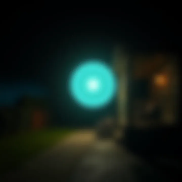 Strange Orb at Night A glowing orb moving from the street to a porch at 3 AM, surrounded by darkness.