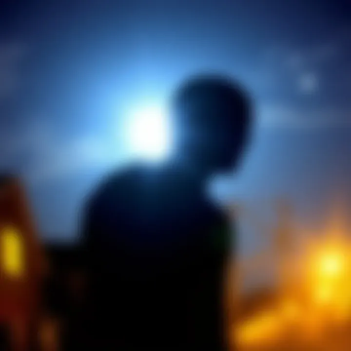 A shadowy figure on a ring camera, starting as a white ball and rising into the night sky.