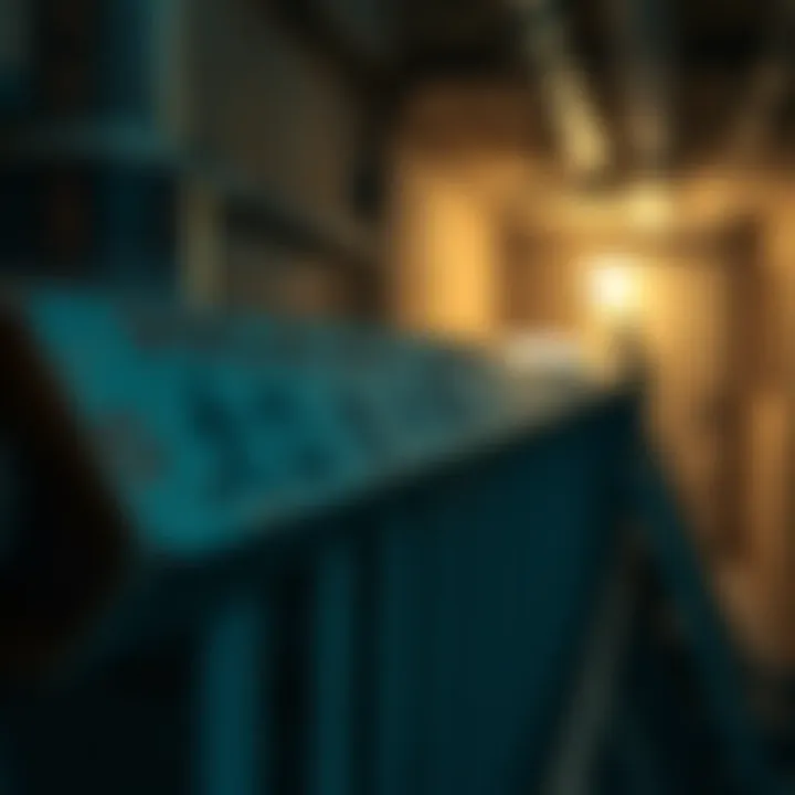 Close-up of strange markings carved into a metal banister in a basement