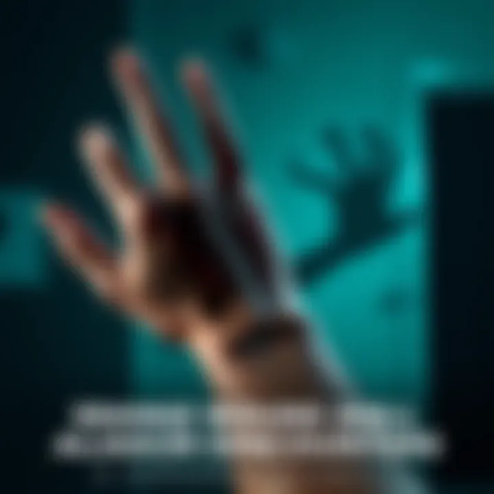 A close-up of a hand showing unexplained wounds with a shadow of a claw in the background and a dark room setting.