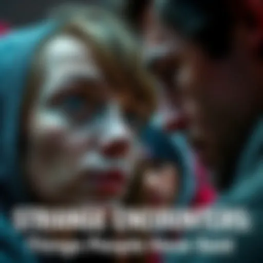 A close-up of a person looking uneasy as a stranger leans in to speak, with an unsettling expression on their face.