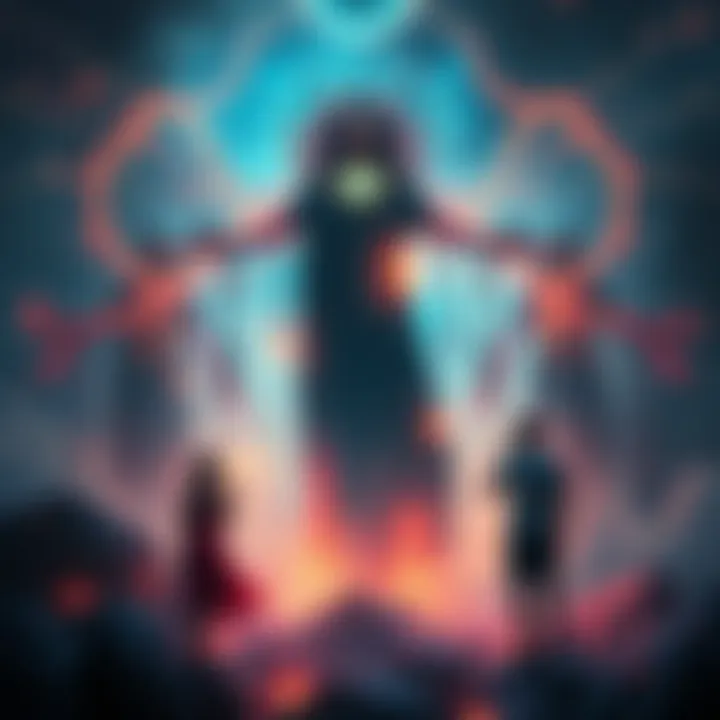 An ethereal depiction of dreamers encountering enigmatic figures representing the third eye awakening