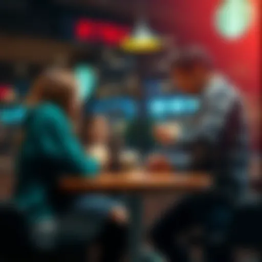 A high school student sitting at a Starbucks table while two strangers stand beside her, holding hands and praying