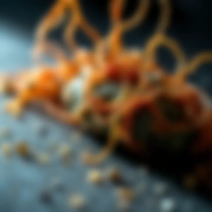 Stringy Substance on Surface Close-up of a stringy, unusual substance on a surface, showing its texture and appearance