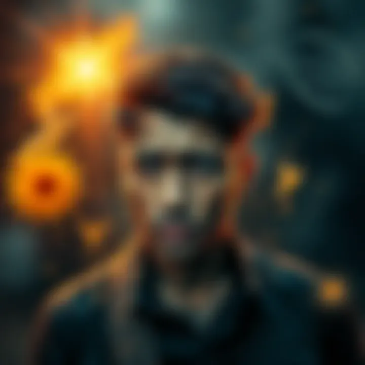 A person looking worried while surrounded by astrological symbols, symbolizing the challenges of Rahu Mahadasha.