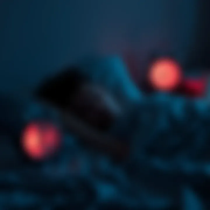 A person lying in bed, looking tired and frustrated while their alarm clock shows a late hour. The room is dimly lit, illustrating the struggle of waking up on time after a late night.