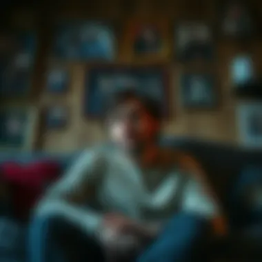 Struggling with Family Doubts A person looking distressed while sitting alone in a room, surrounded by family photos. They appear deep in thought, reflecting on feelings of isolation and misunderstanding regarding their beliefs.