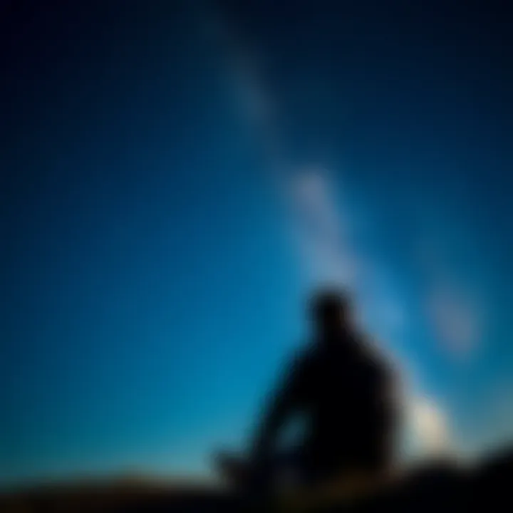 A person sitting alone under a starlit sky, reflecting on their feelings of loss and confusion about their spiritual connection.