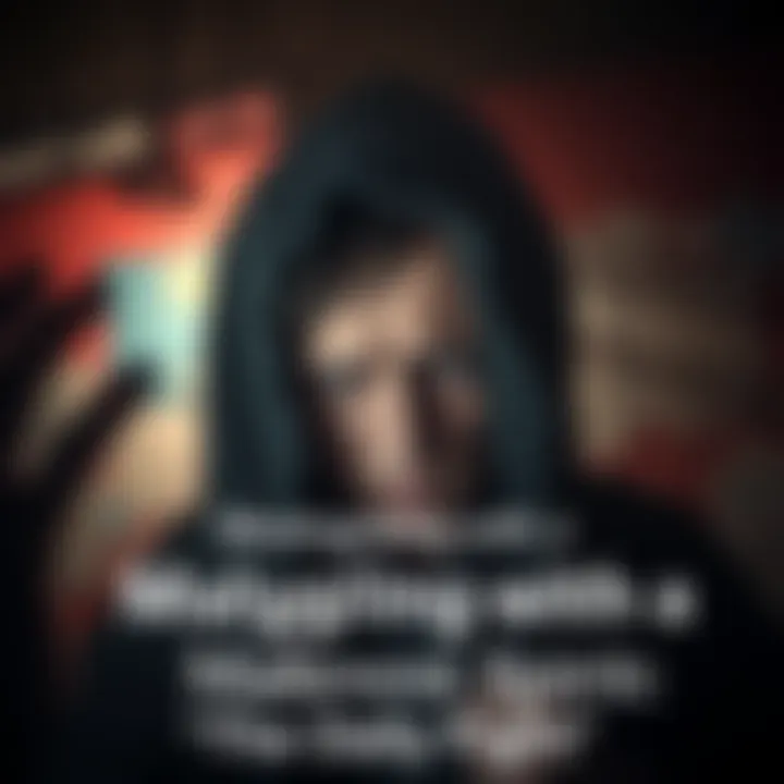 An individual in distress, surrounded by dark shadows, symbolizing the presence of a malevolent spirit affecting their mental state.