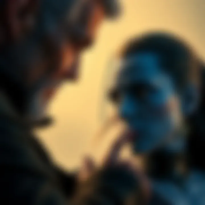 Stryker's intense gaze directed at Mystique in a dramatic scene from X-Men: Days of Future Past