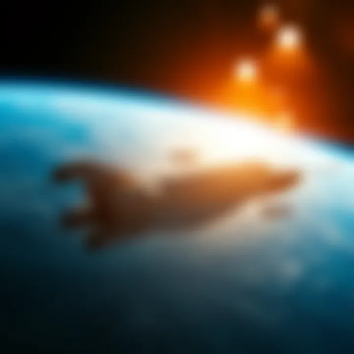 A view of the STS 75 Space Shuttle mission showing bright objects in space after the tether break.