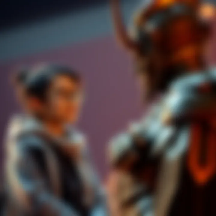 A college student looks relieved while talking to a figure representing Duke Dantalion, symbolizing guidance and support for a project extension.