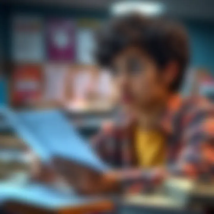 A student looks at their exam results with a thoughtful expression, surrounded by books and notes, considering ways to improve their scores.