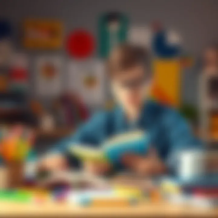 Student studying math and science High school student engaged in fun study rituals with math and science books, surrounded by colorful stationery and a cheerful atmosphere