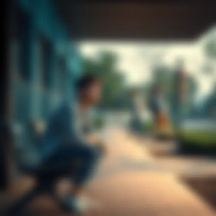 A university student looks thoughtful while sitting on a campus bench, showing signs of sadness and isolation after experiencing social exclusion.