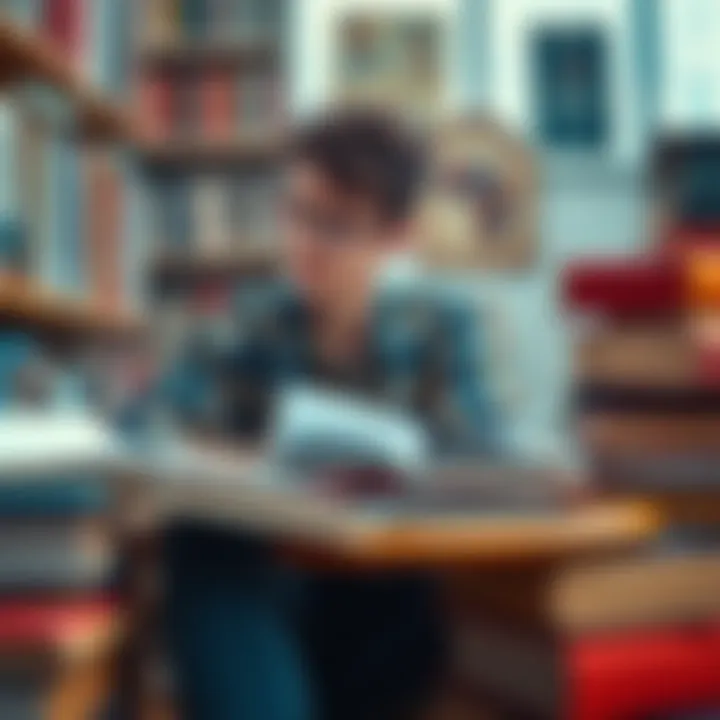 A student surrounded by textbooks and notes, focused on studying for exams