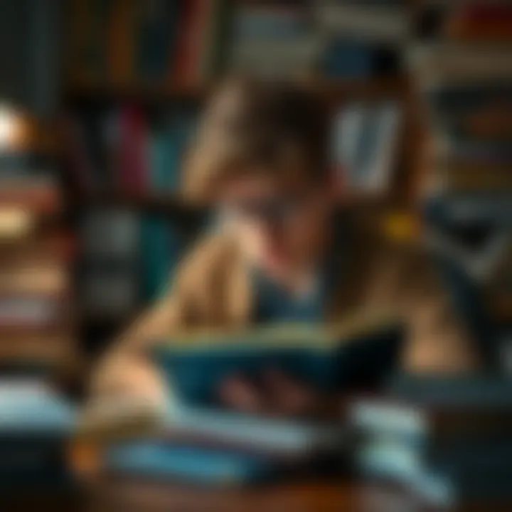 A student surrounded by books looks frustrated and distracted while studying at a desk, feeling overwhelmed by procrastination.