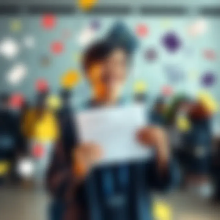 A happy student holding a university acceptance letter, surrounded by motivational notes and small achievements, symbolizing belief in success despite challenges in math and interviews.