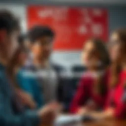 A group of students engaged in a discussion about a question posed in Health and Physical Education class, showing expressions of curiosity and debate.