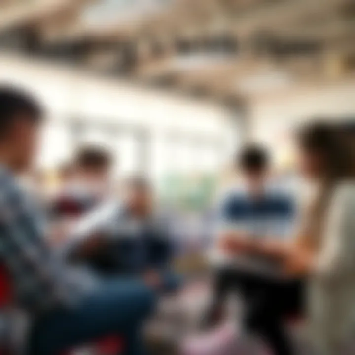 A group of students sitting together, discussing reading materials and sharing notes in a study group setting.
