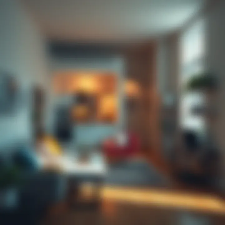 A cozy studio apartment featuring a compact sofa, dining table, and well-organized kitchen area, demonstrating efficient use of space.