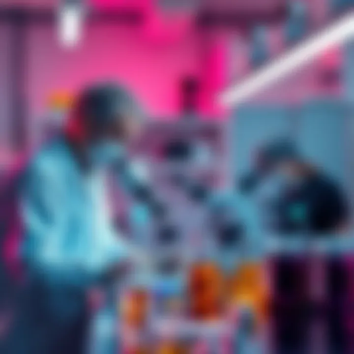 A chemist and biologist analyze the characteristics of an Exo-Biospheric Organism in a lab setting, with microscopes and specimens visible.