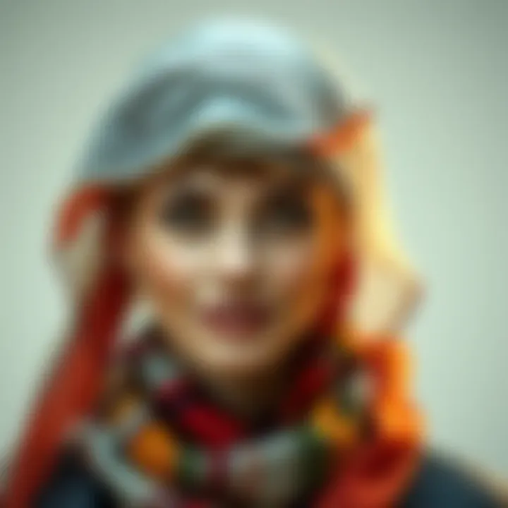 Stylish Veiling Idea for Short Hair A woman with short hair wearing a chic and colorful scarf as a veil, looking fashionable and confident.