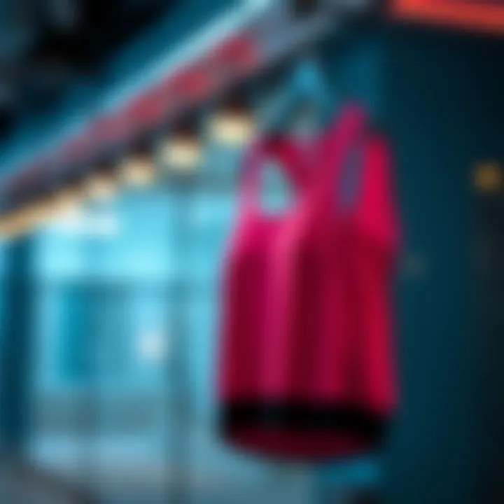 A stylish new gym top hanging on a hanger, showcasing its design and fabric, suitable for workouts and casual wear