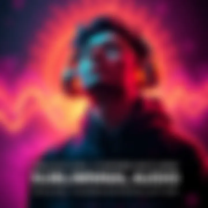 Subliminal Audio Experience A person wearing headphones, looking relaxed and focused, surrounded by a glowing aura symbolizing desire and transformation