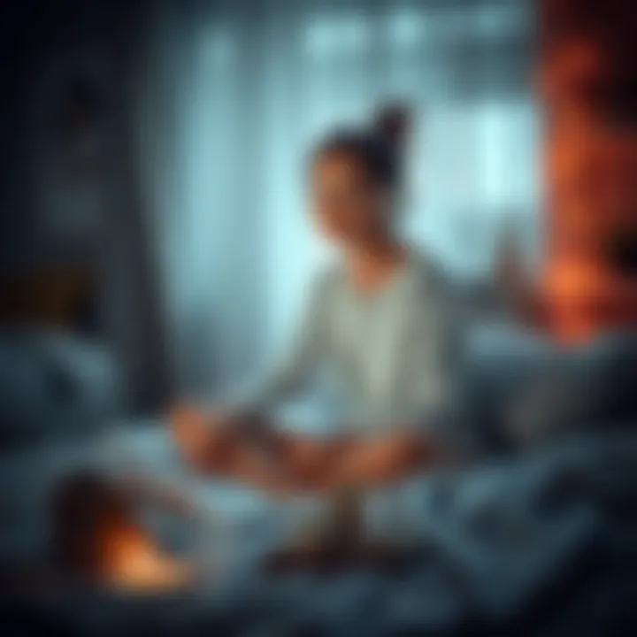 A 17-year-old girl sits on her bed, looking thoughtful while listening to subliminal audio, surrounded by manifestation notes and crystals.