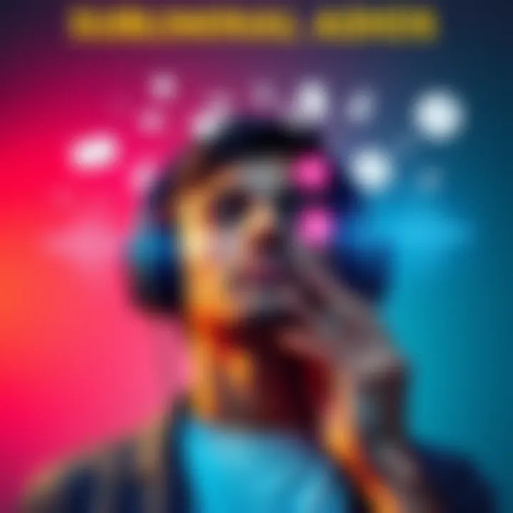 A person listening to headphones with sound waves and positive icons around them, illustrating the effects of subliminal audios.