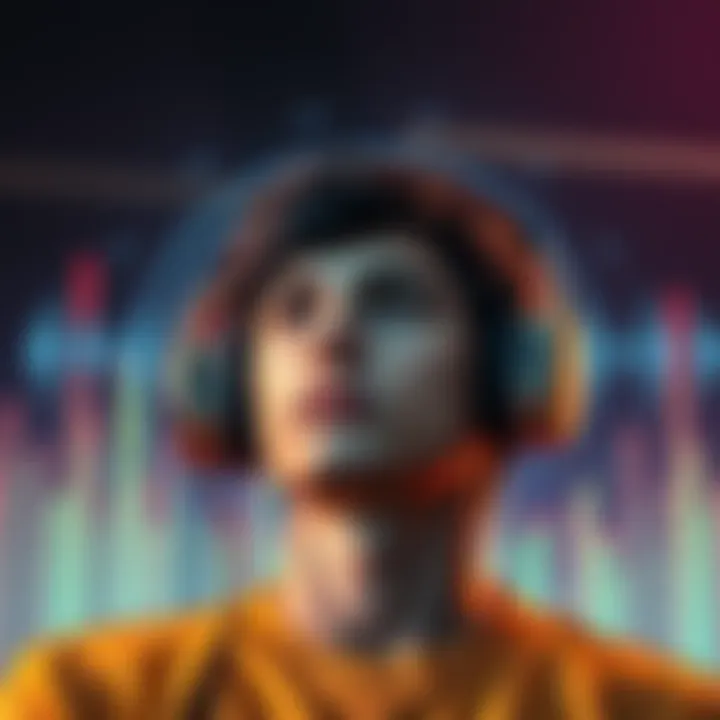 A person wearing headphones with sound waves around them, symbolizing subliminal messages