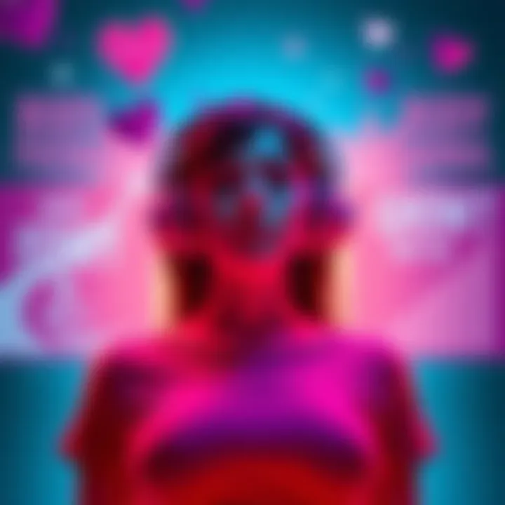 A person listening to subliminal messages with headphones, surrounded by motivational visuals about body positivity and growth.