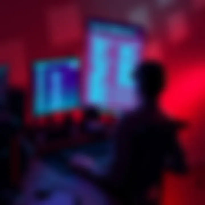 A person sitting at a desk with headphones on, focused on a computer screen displaying subliminal content. A list of trusted creators is visible in the background.