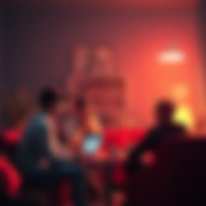 A group of people discussing custom subliminal tracks in a cozy online forum setting.