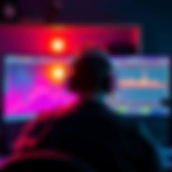 Subliminal Frequency Selection A person using headphones and listening to audio while looking at a computer screen with frequency charts.